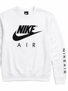 Nike Air Max Men's Crewneck Sweatshirt White Black Logo Streetwear Large